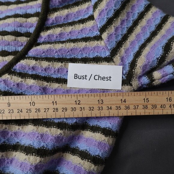 Womens Sweater Large Purple Green Cropped Y2K Bubble Sleeve Retro Preppy Indie - Picture 8 of 10